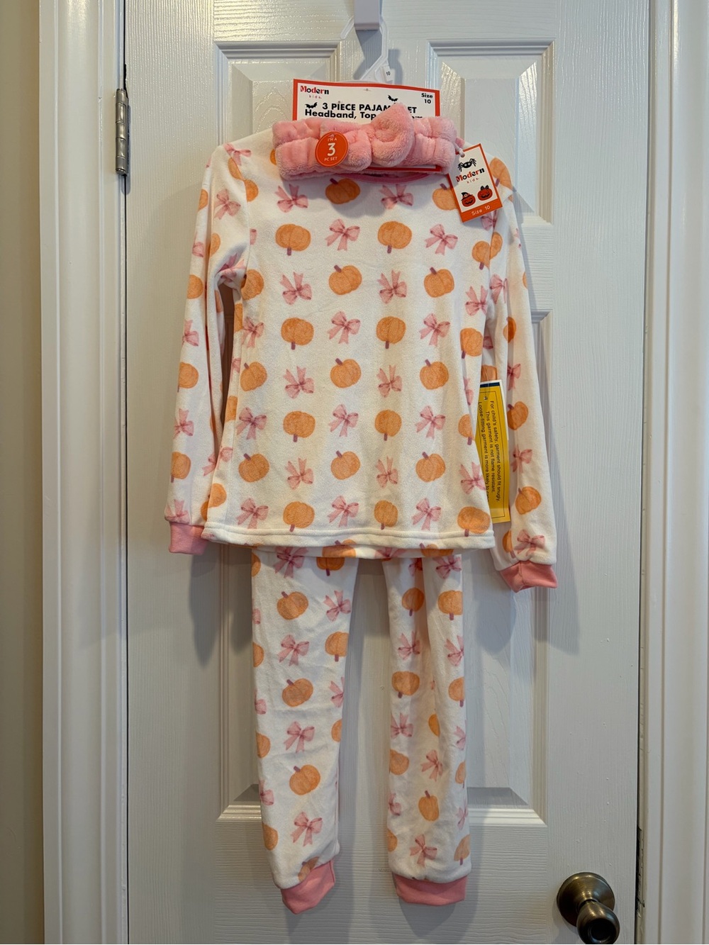 Kids 3-Piece Pumpkin Print Pajama Set with Headband 🎃🎀